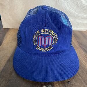 Vintage Michigan International Speedway Corduroy Trucker Hat Cap USA Adjustable